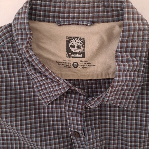 Timberland Plaid Shirt Slate Blue Burgundy Check Long Sleeve XXL TTG - Picture 3 of 8